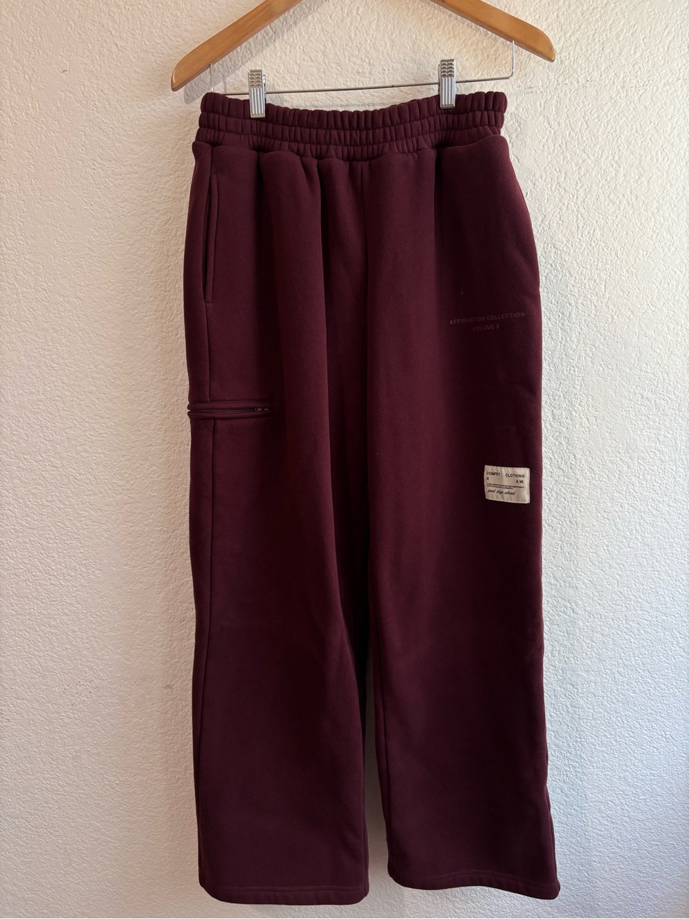 Comfrt Affirmation Collection Maroon Wide Leg Sweatpants Size Medium